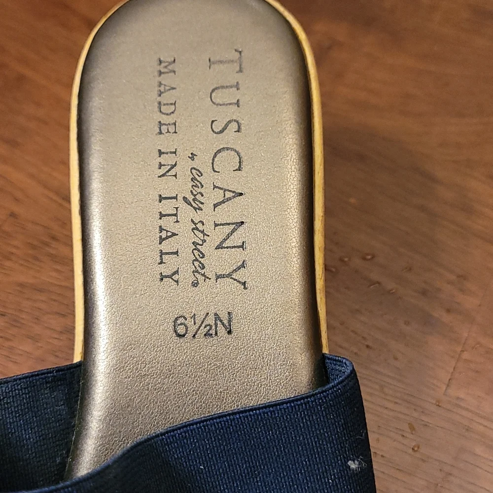 Tuscany wedge sandal.  Navy stretch straps with  rhinestones.  6 1/2 N - Picture 6 of 8